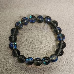 Handmade Iridescent Blue and Gray Beaded Bracelet